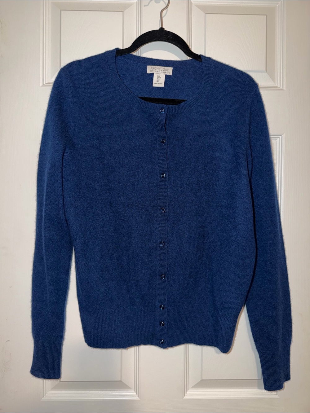 Rachel Zoe 100% Cashmere Deep Navy Crewneck Button Cardigan